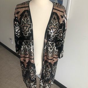 Beautiful black and gold sequin kimono